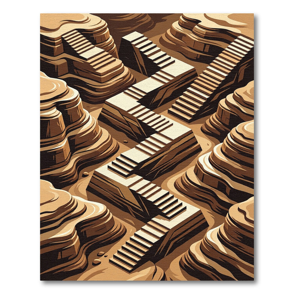 Geometric Sepia Canyon Stairs Rug