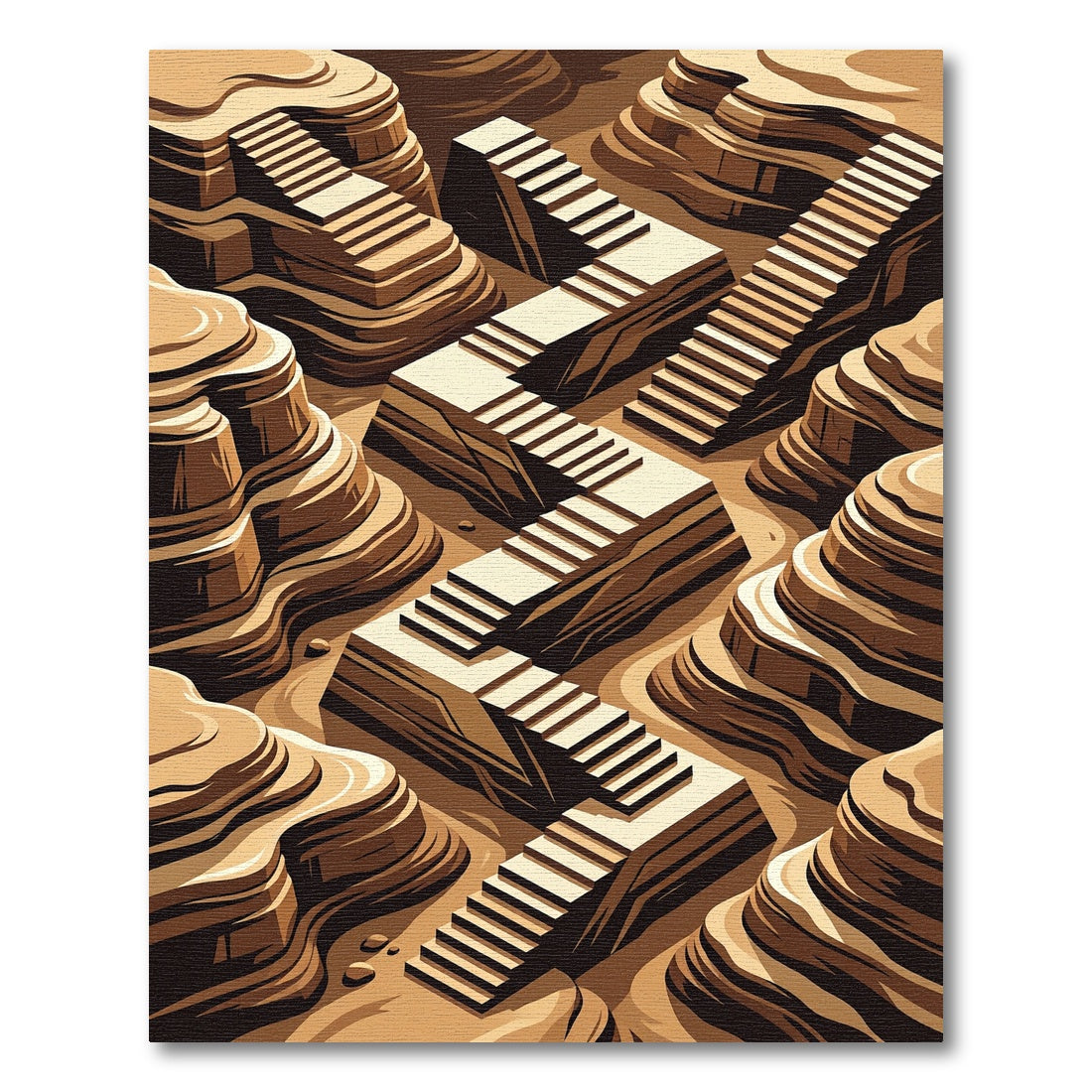 Geometric Sepia Canyon Stairs Rug