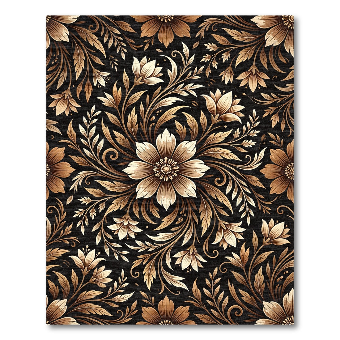 Elegant Gold Floral Botanical Medallion Rug