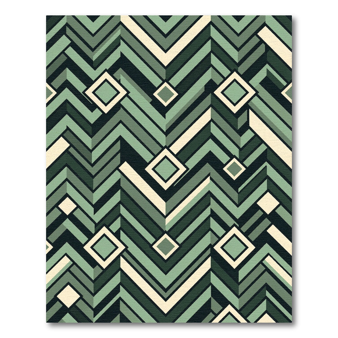 Geometric Sage Chevron Diamond Layered Rug