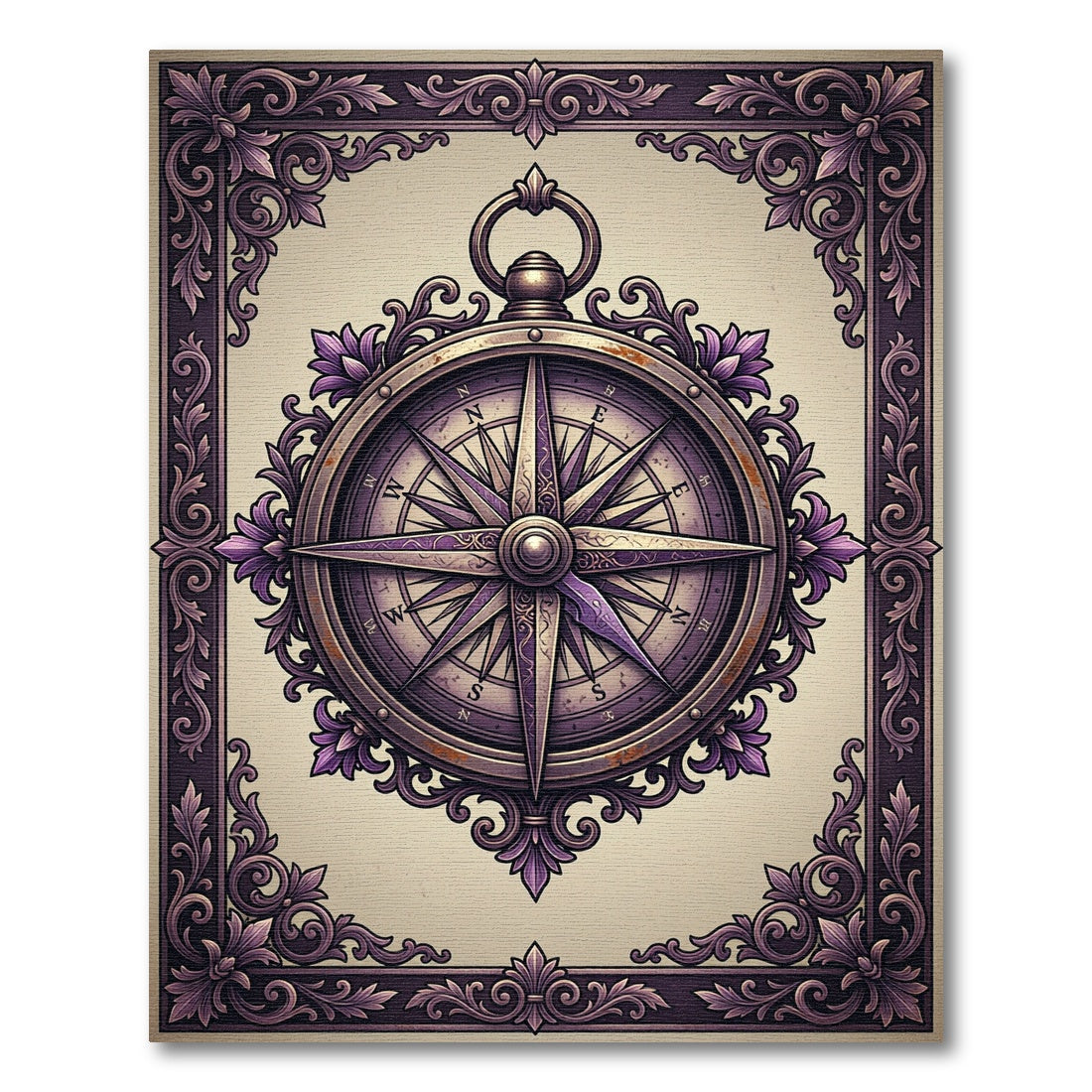 Ornate Grape Purple Antique Compass Card Rug