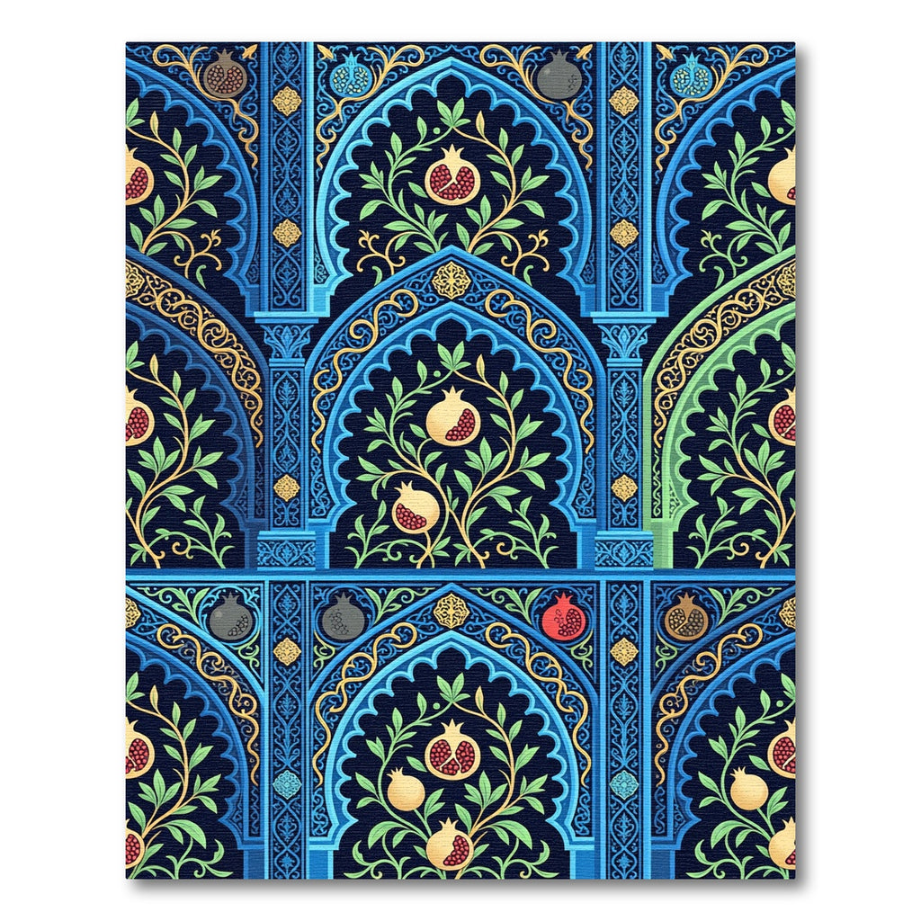Deep Blue Pomegranate Archway Floral Rug