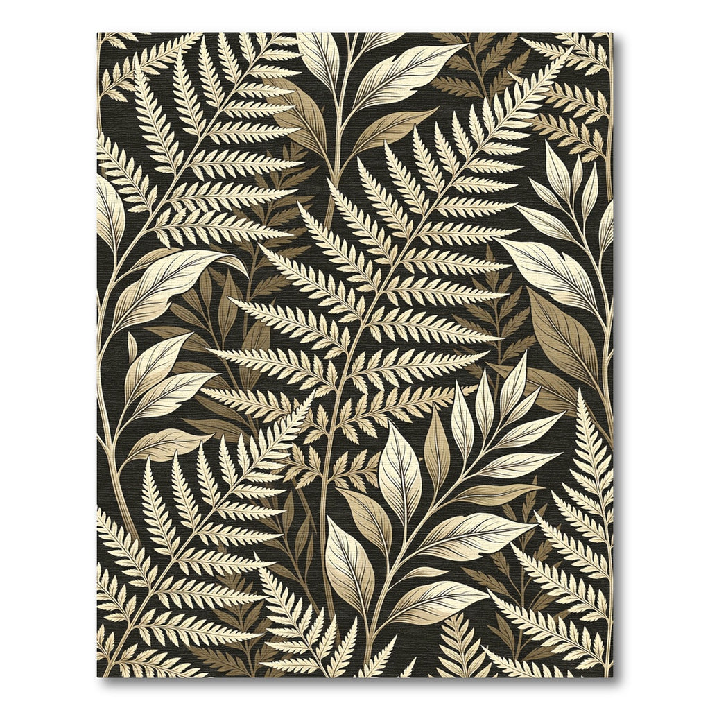 Neutral Botanical Fern Leaf Art Rug