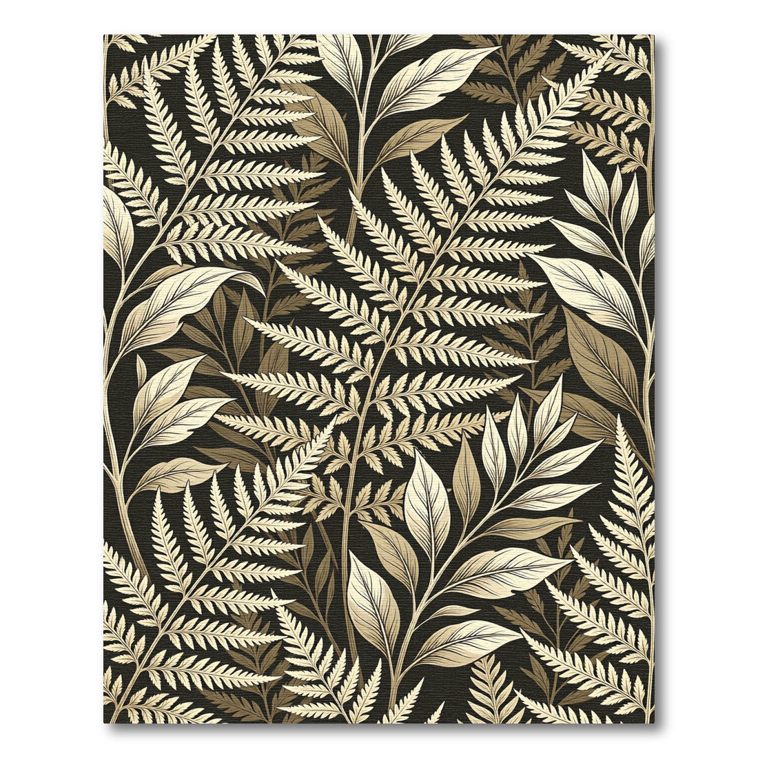 Neutral Botanical Fern Leaf Art Rug