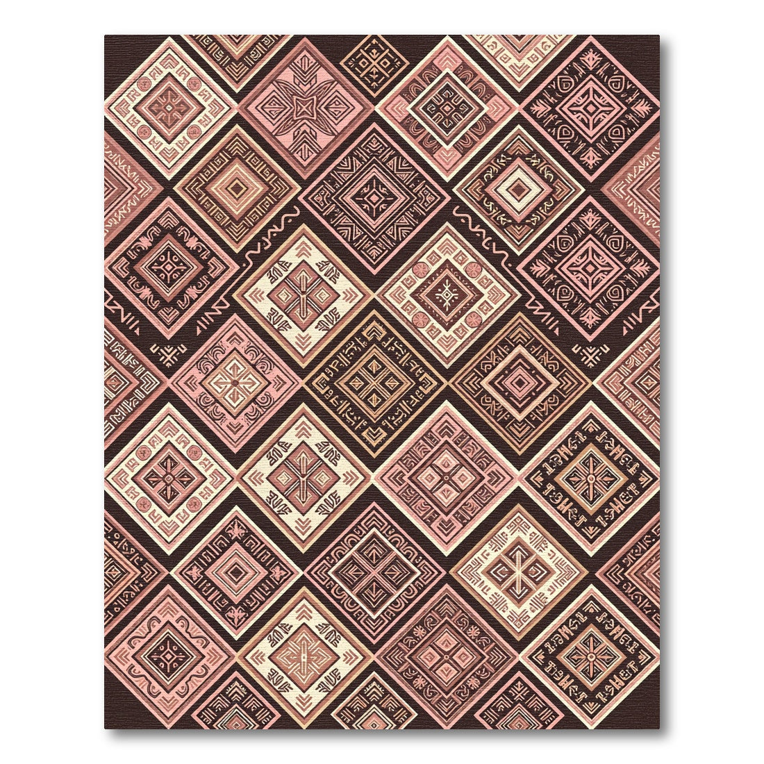 Pink Tan Diamond Tribal Ornament Rug