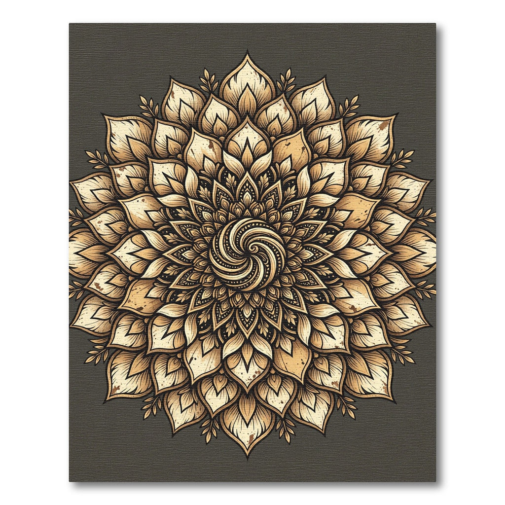 Golden Sepia Ethereal Swirl Mandala Rug