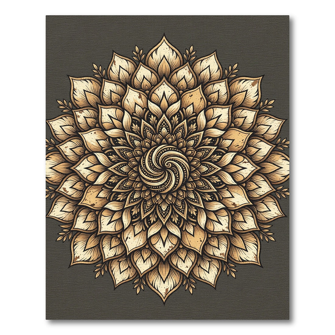 Golden Sepia Ethereal Swirl Mandala Rug