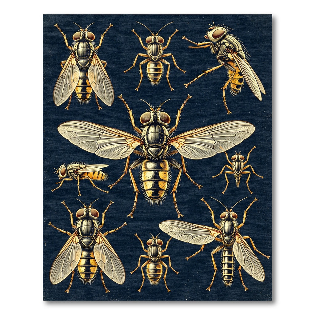 Entomological Golden Fly Illustration Art Rug