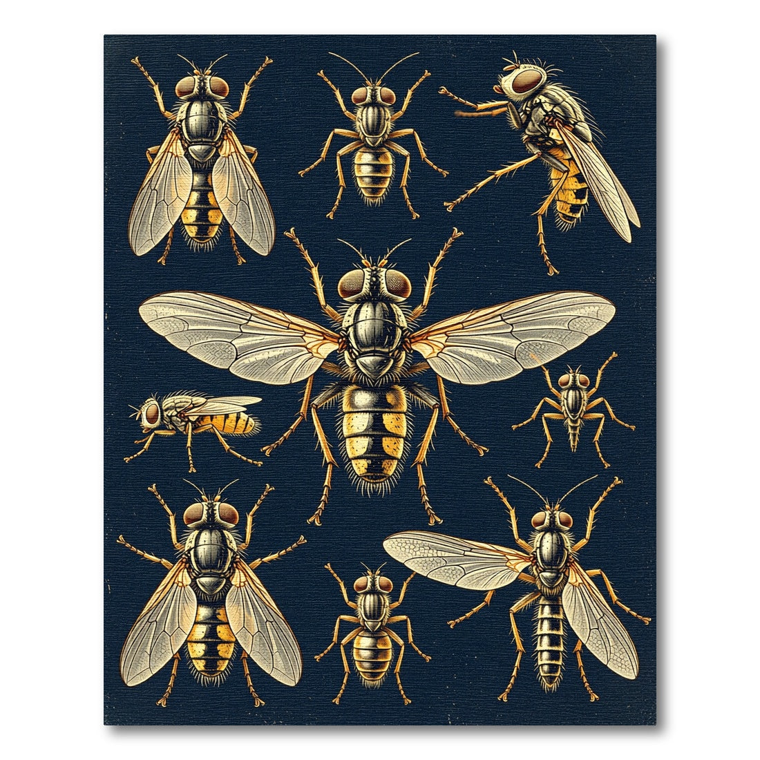 Entomological Golden Fly Illustration Art Rug