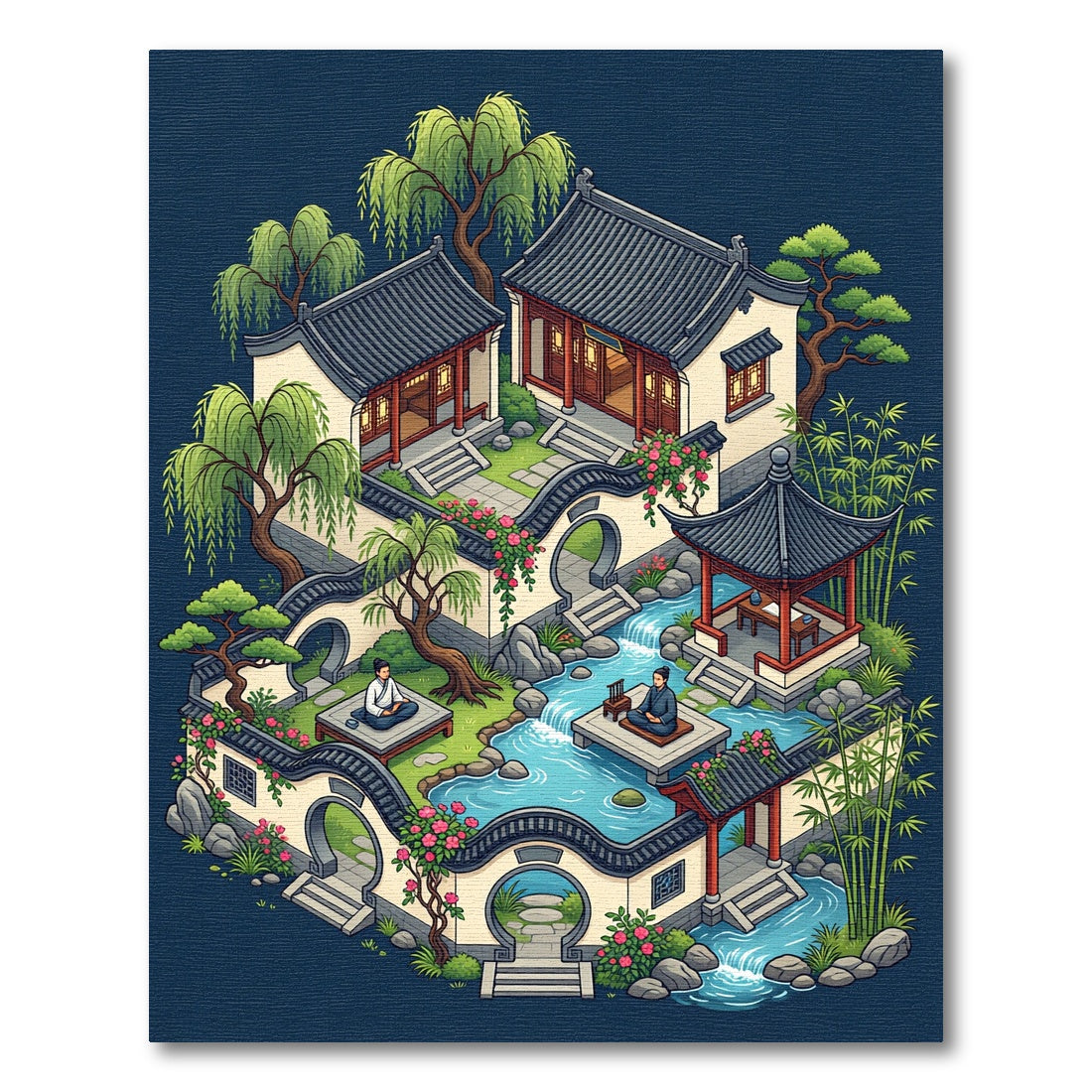 Serene Zen Garden Pavilion Landscape Rug