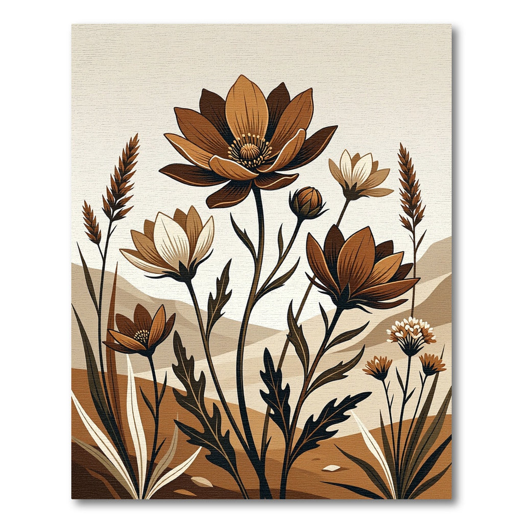 Earthy Neutral Botanical Wildflower Illustration Rug