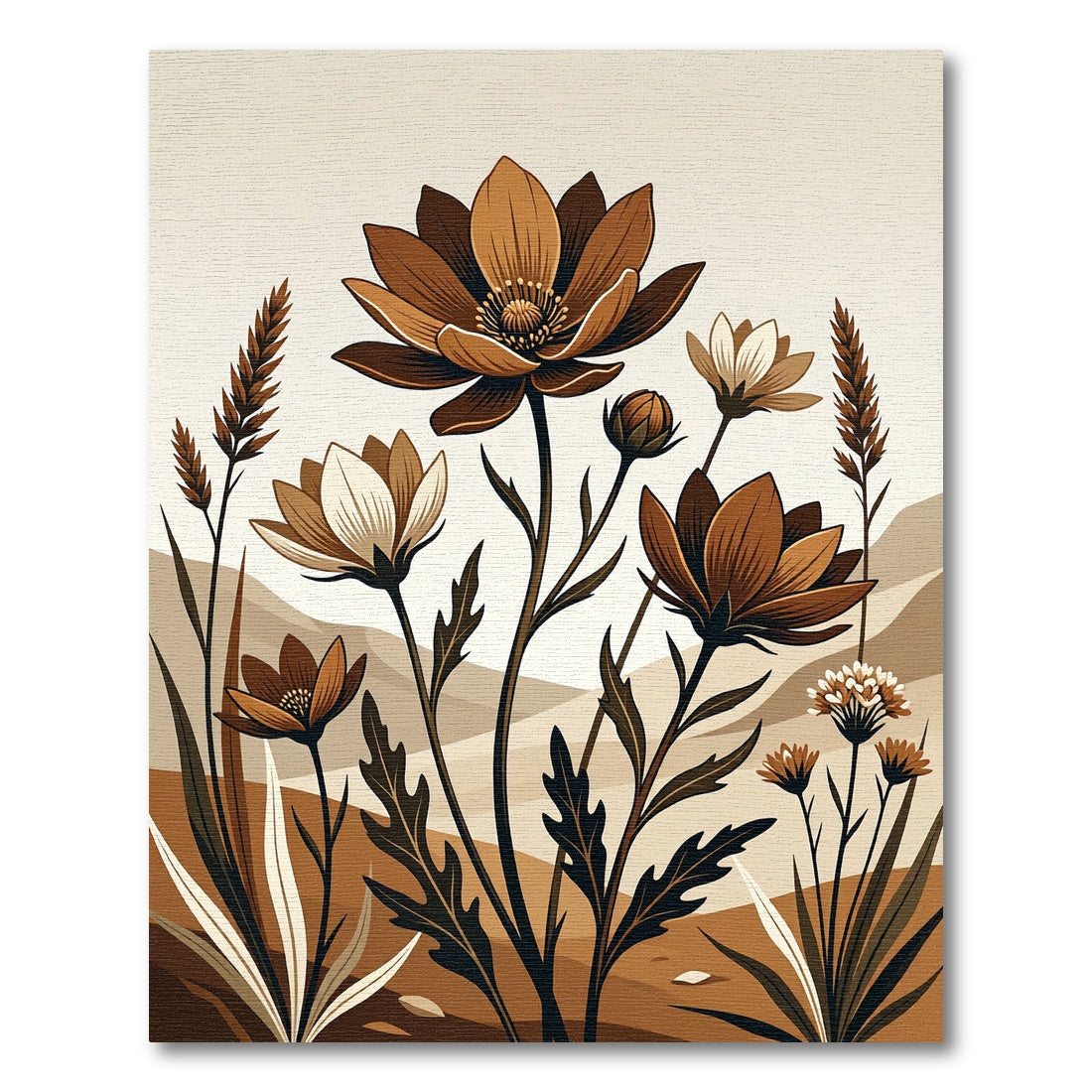 Earthy Neutral Botanical Wildflower Illustration Rug