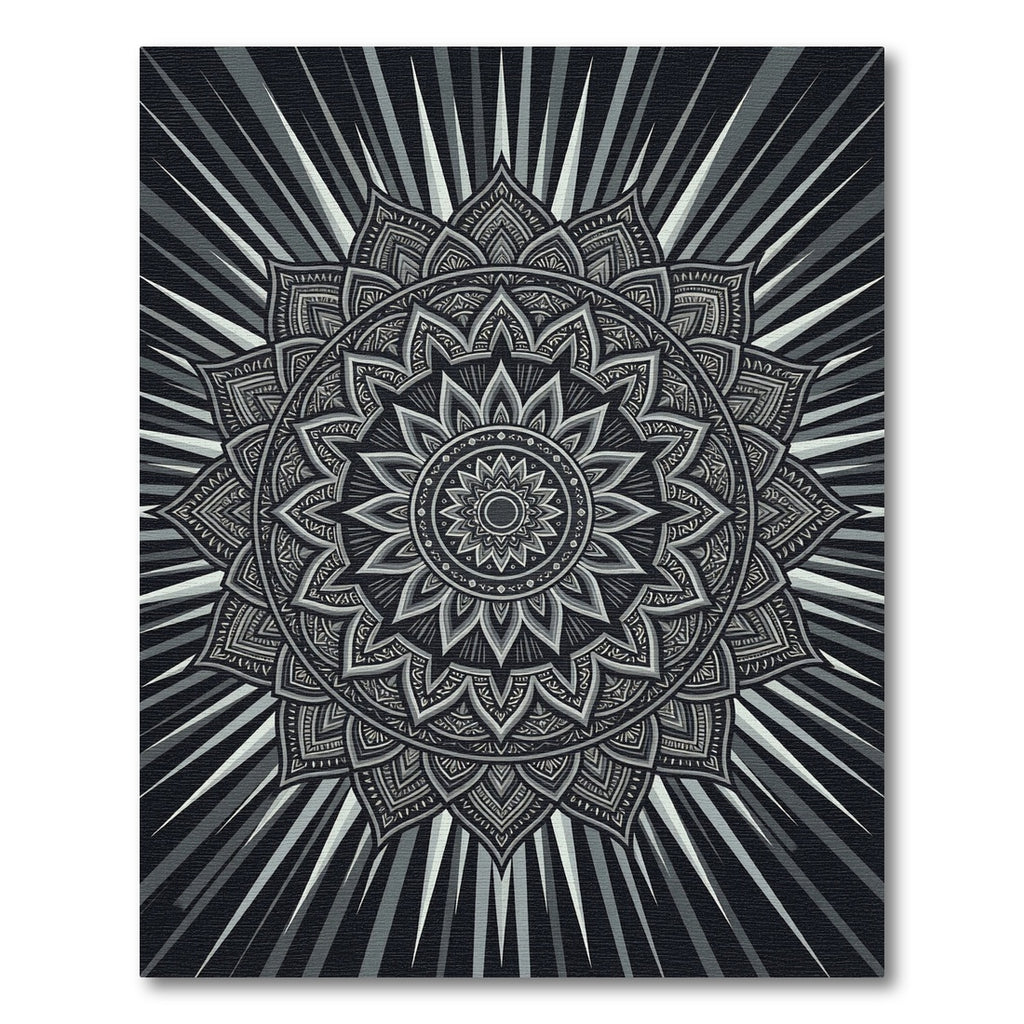 Monochrome Radiant Floral Mandala Art Rug