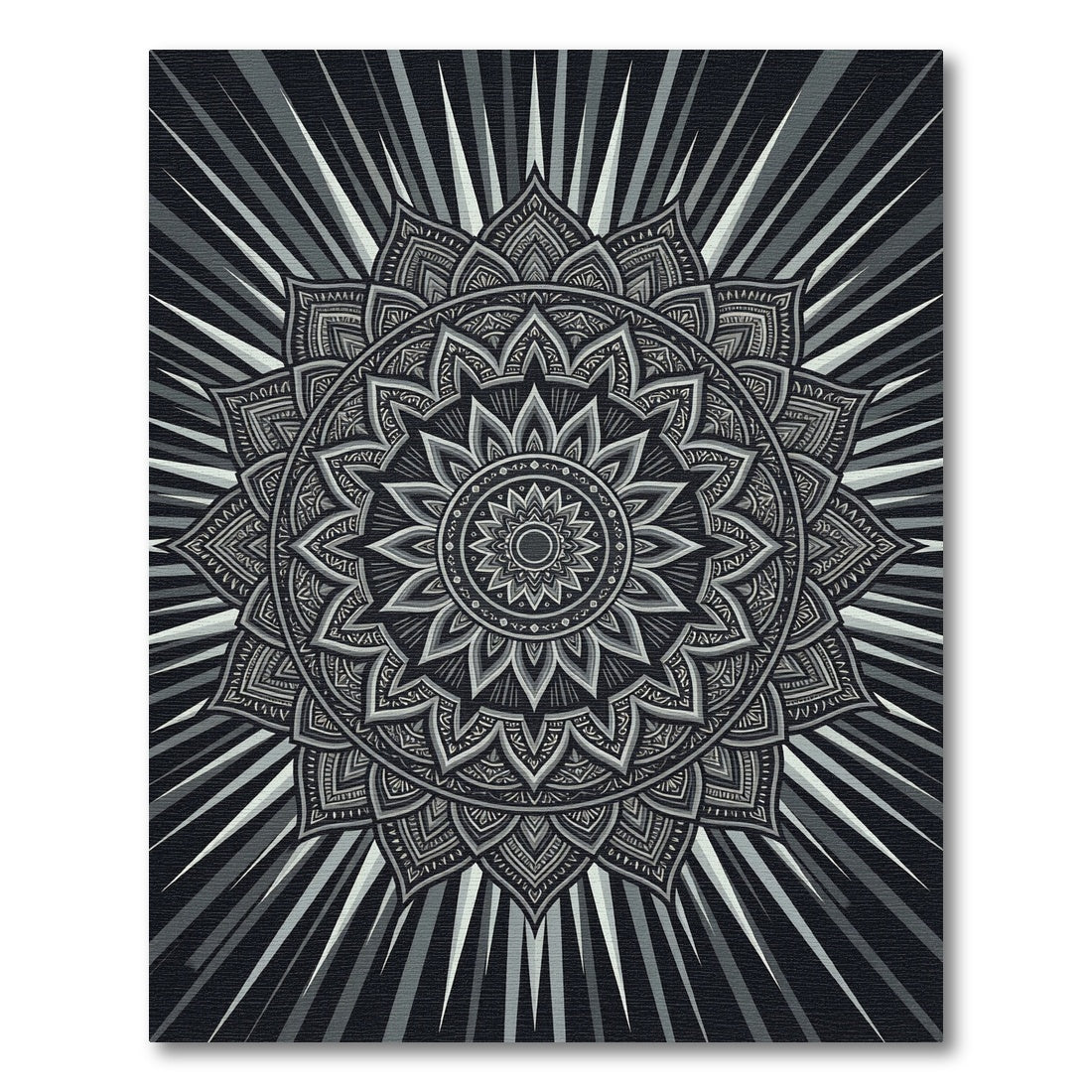 Monochrome Radiant Floral Mandala Art Rug