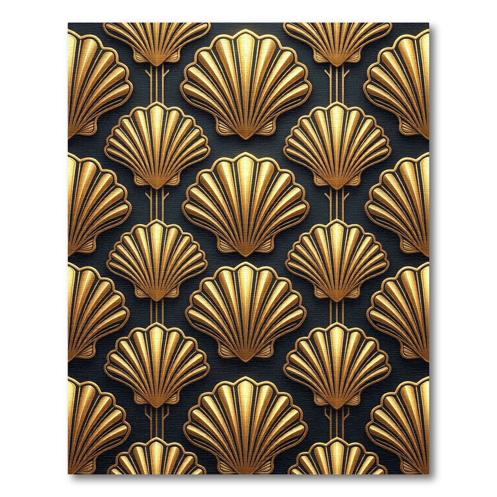 Art Deco Golden Shell Geometric Rug