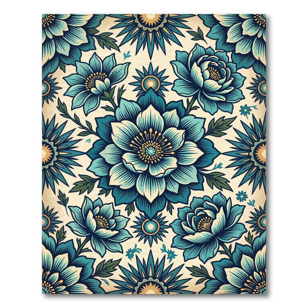 Teal Botanical Floral Burst Medallion Rug