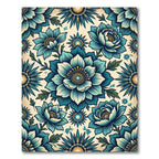 Teal Botanical Floral Burst Medallion Rug