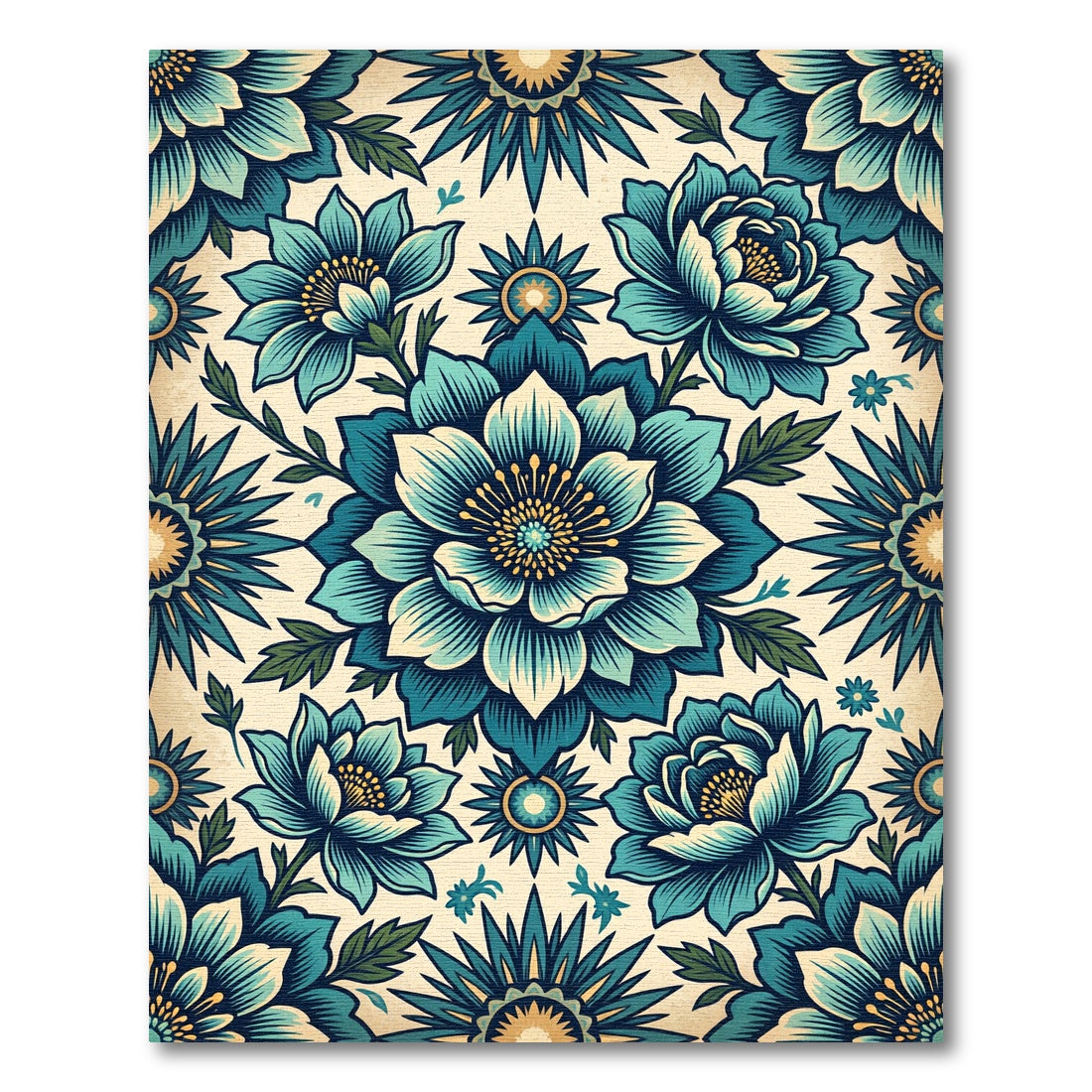 Teal Botanical Floral Burst Medallion Rug