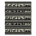 Tribal Village Animals Trees Black Beige Rug