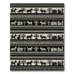 Tribal Village Animals Trees Black Beige Rug