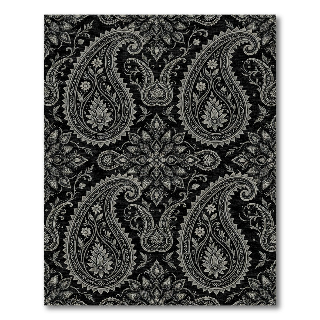 Black Silver Intricate Paisley Floral Rug