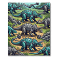 Teal Armored Triceratops Dinosaur Landscape Rug