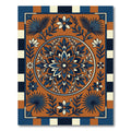 Terracotta Blue Floral Medallion Stripes Rug