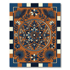 Terracotta Blue Floral Medallion Stripes Rug