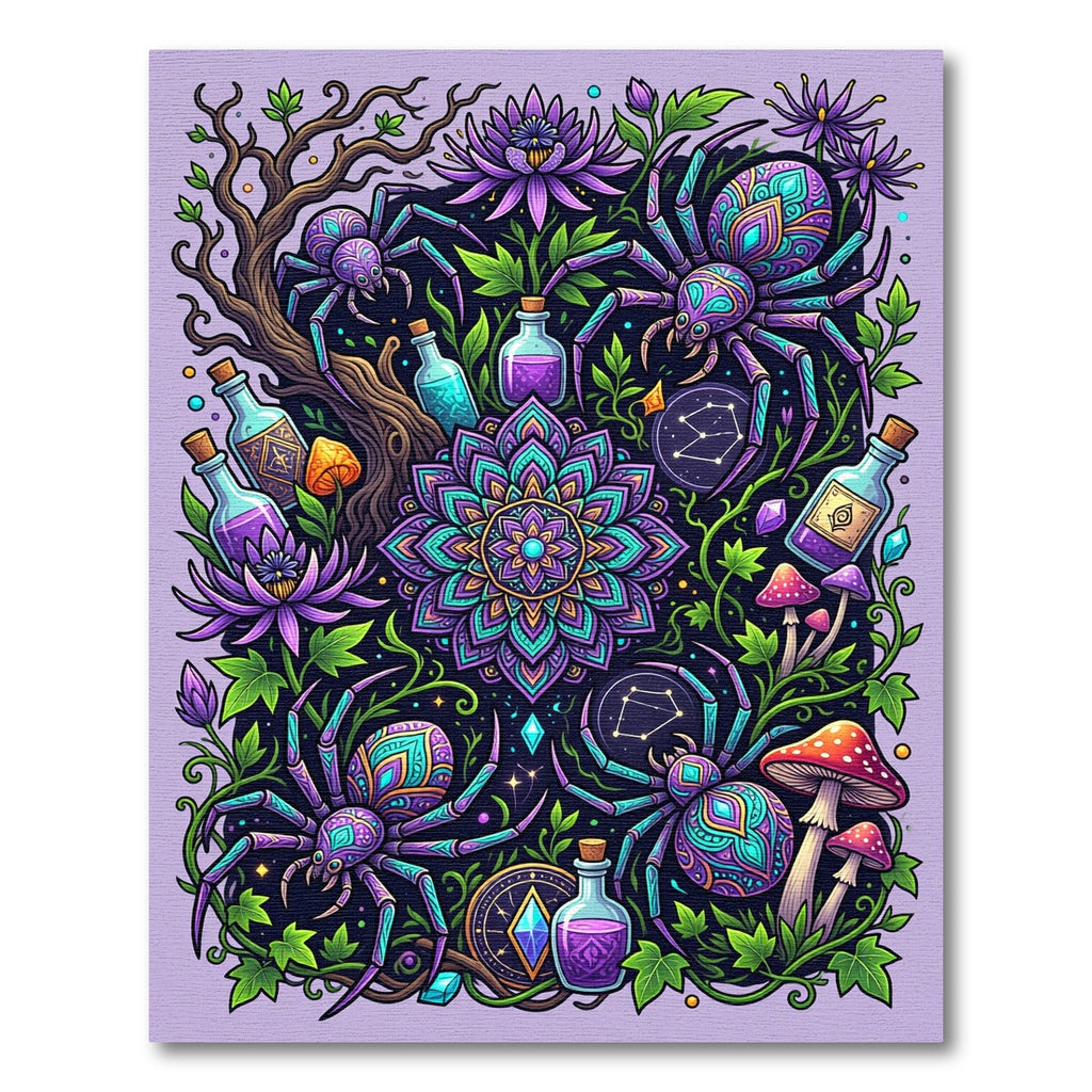 Mystical Purple Spider Mandala Enchanted Forest Rug