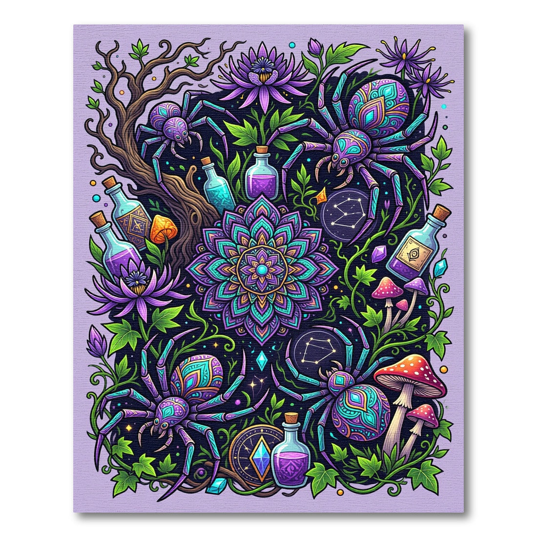 Mystical Purple Spider Mandala Enchanted Forest Rug