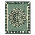 Sage Green Paw Print Floral Medallion Rug