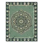 Sage Green Paw Print Floral Medallion Rug