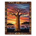 Sunset Baobab Tree African Geometric Border Rug