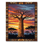Sunset Baobab Tree African Geometric Border Rug
