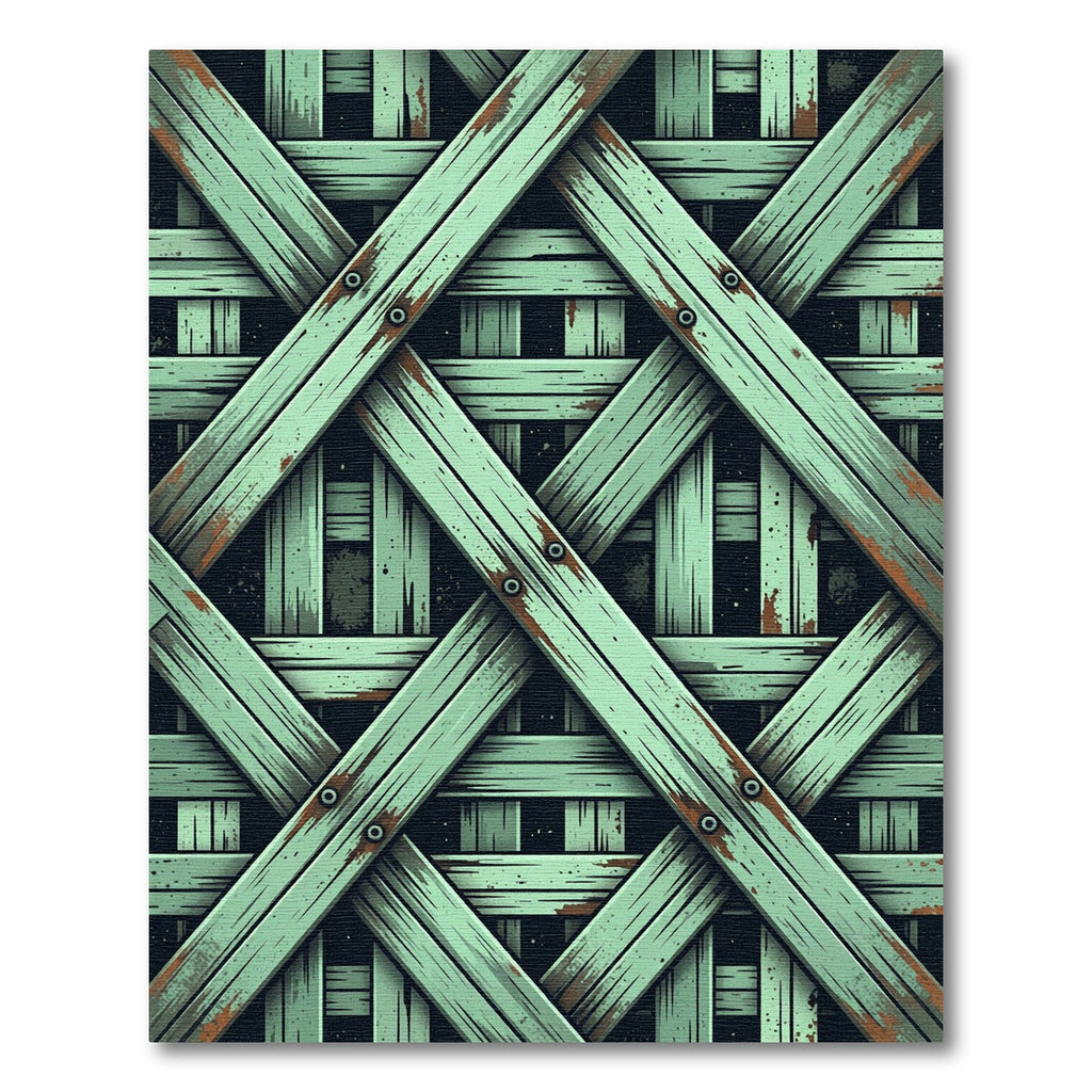 Distressed Mint Green Wood Lattice Rug