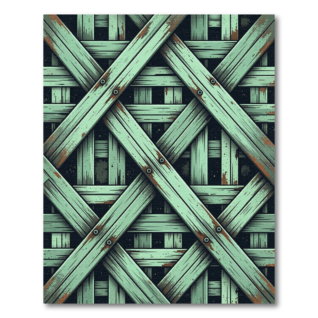 Distressed Mint Green Wood Lattice Rug