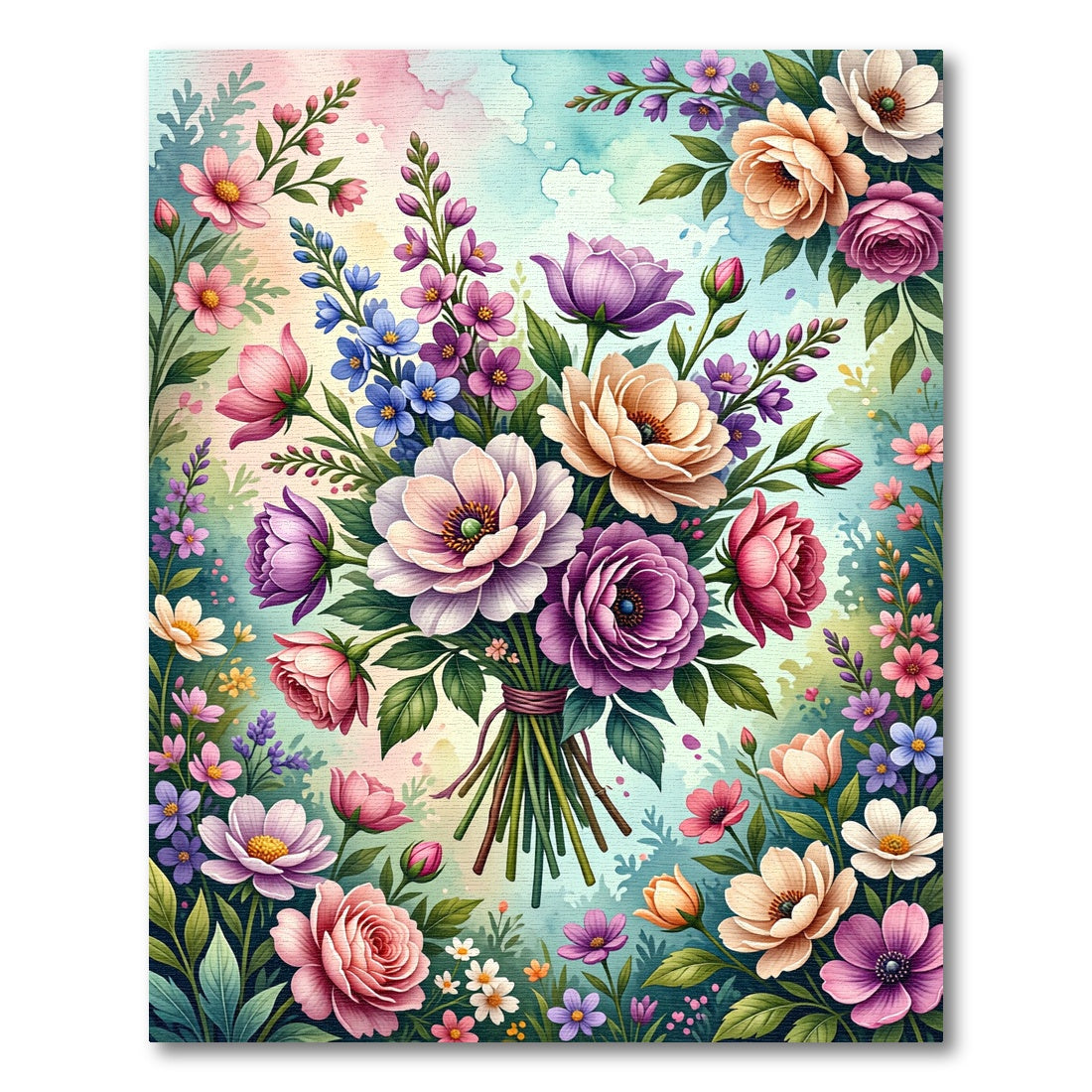 Vibrant Pastel Watercolor Floral Bouquet Rug