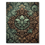 Elegant Sage Green Ornate Damask Medallion Rug