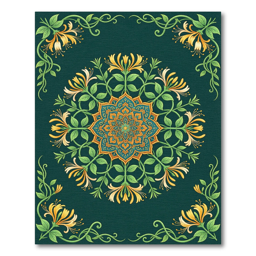 Teal Orange Vine Mandala Art Rug