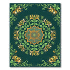 Teal Orange Vine Mandala Art Rug