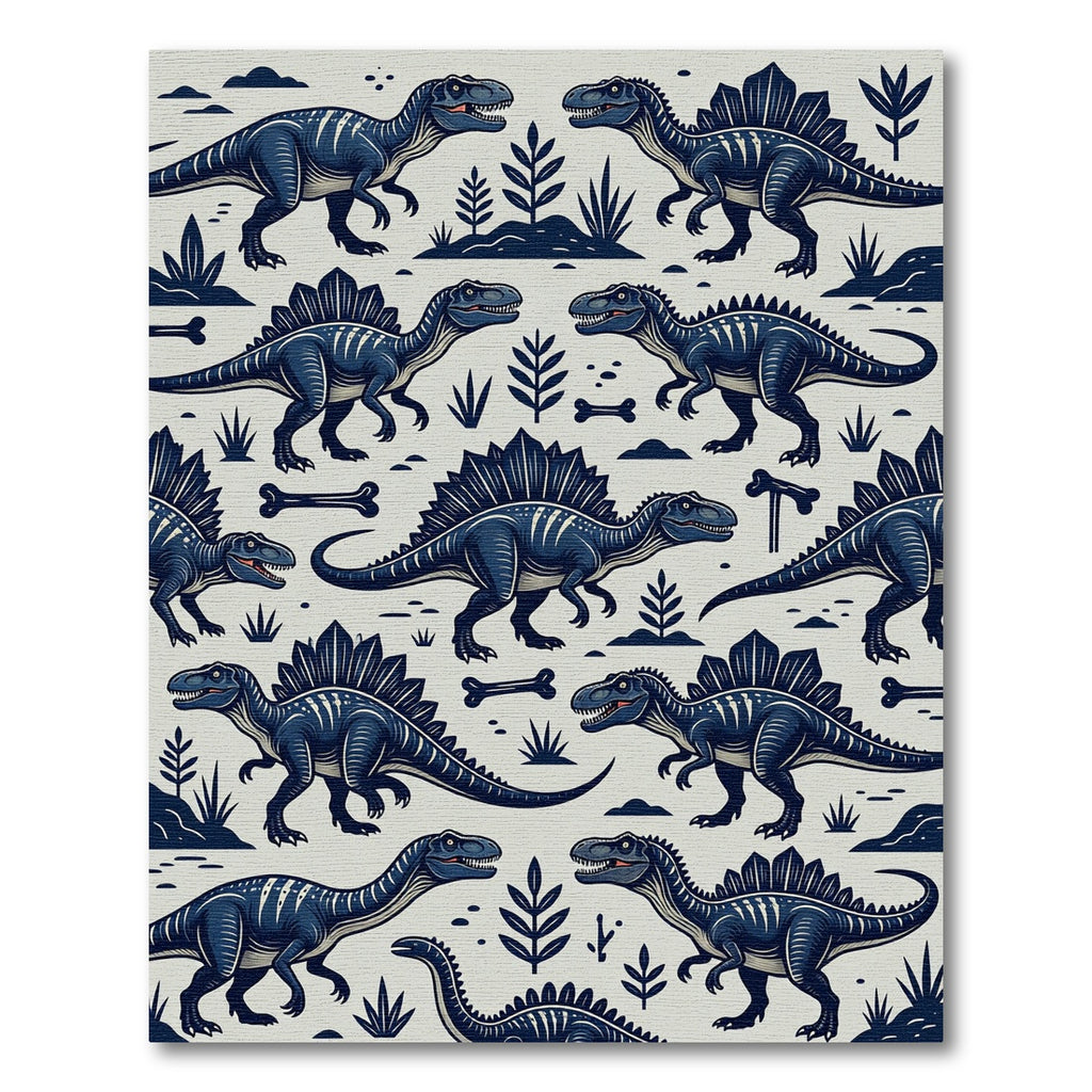 Navy Blue Prehistoric Dinosaur Illustration Rug