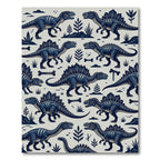 Navy Blue Prehistoric Dinosaur Illustration Rug