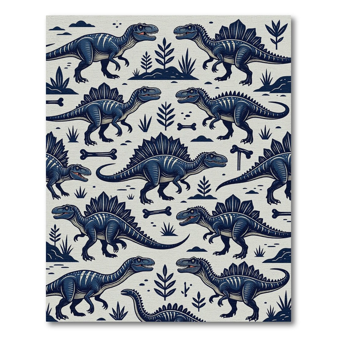 Navy Blue Prehistoric Dinosaur Illustration Rug