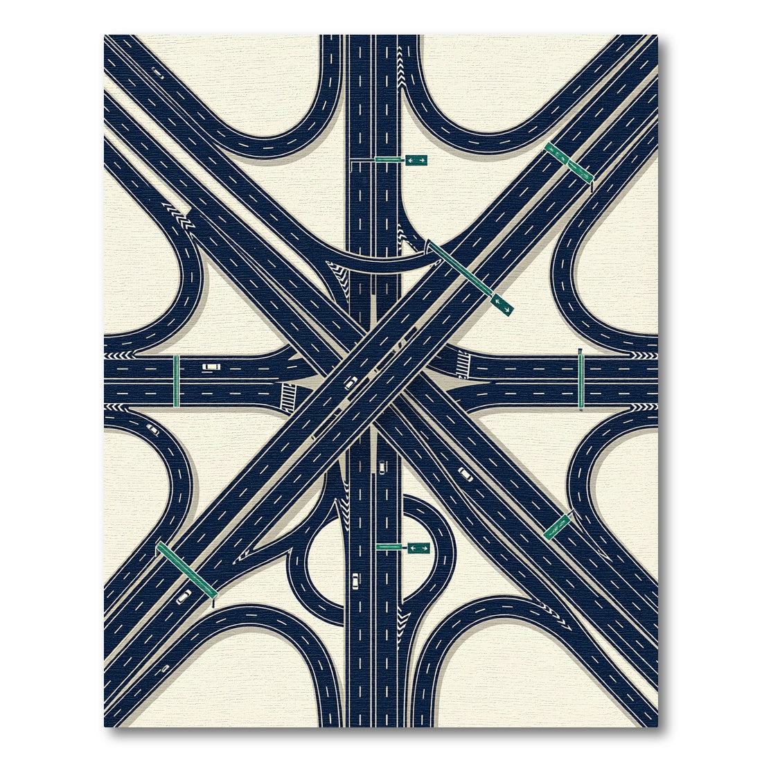 Modern Navy Blue Highway Interchange Geometric Rug