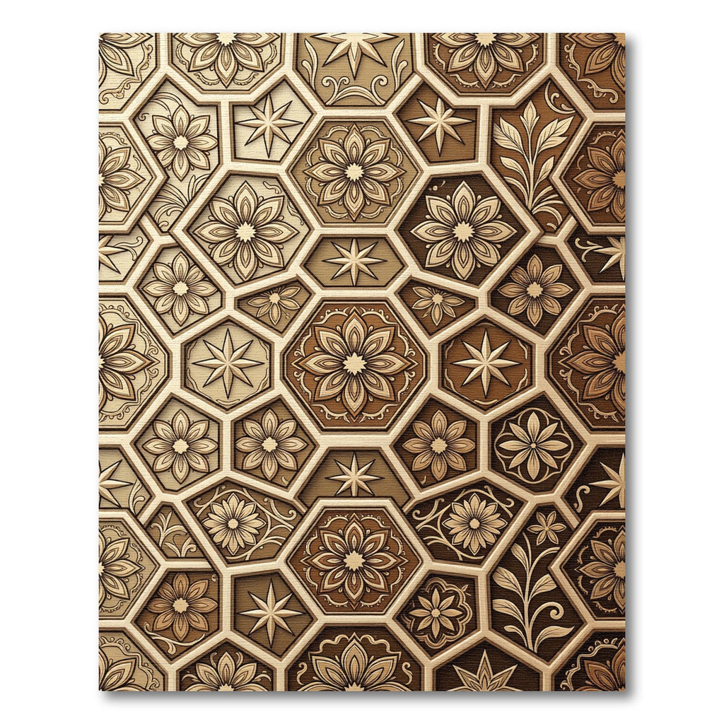 Brown Geometric Floral Medallion Hexagon Rug
