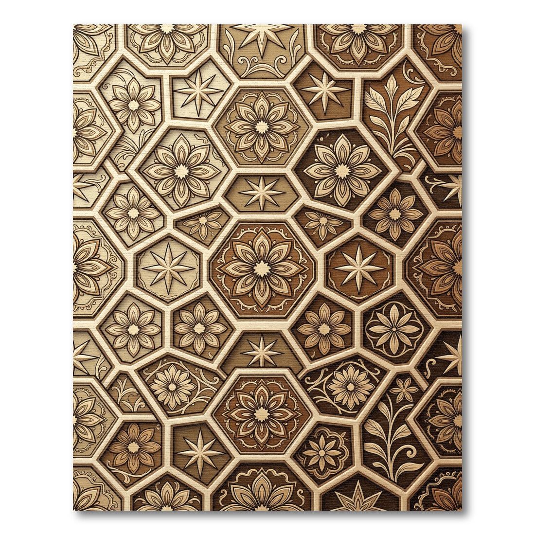 Brown Geometric Floral Medallion Hexagon Rug