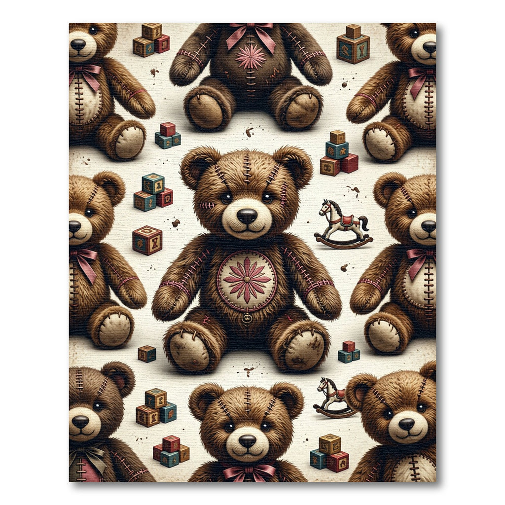 Whimsical Teddy Bear Toy Patchwork Rug