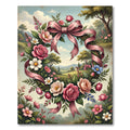 Vintage Rose Wreath with Pink Ribbon Rug
