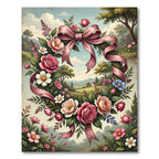 Vintage Rose Wreath with Pink Ribbon Rug