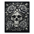 Monochrome Gothic Skull with Spiked Roses Rug